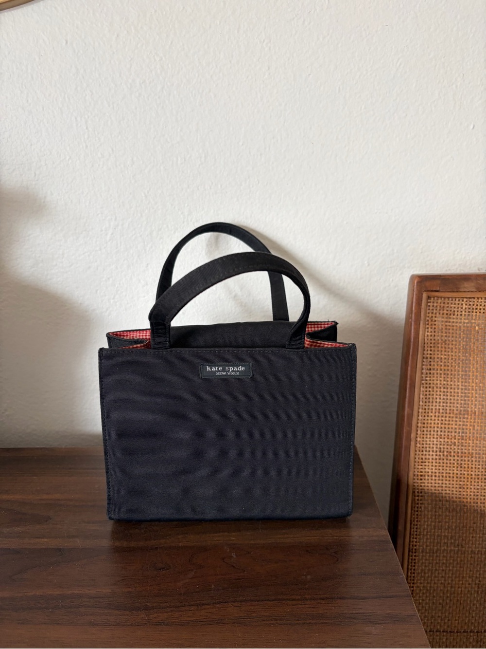 kate spade Black Canvas Tote with Red Accent Interior